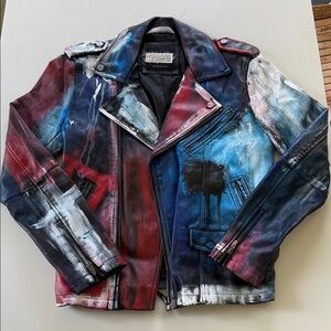 Hand painted Multicolor Leather Jacket for Men